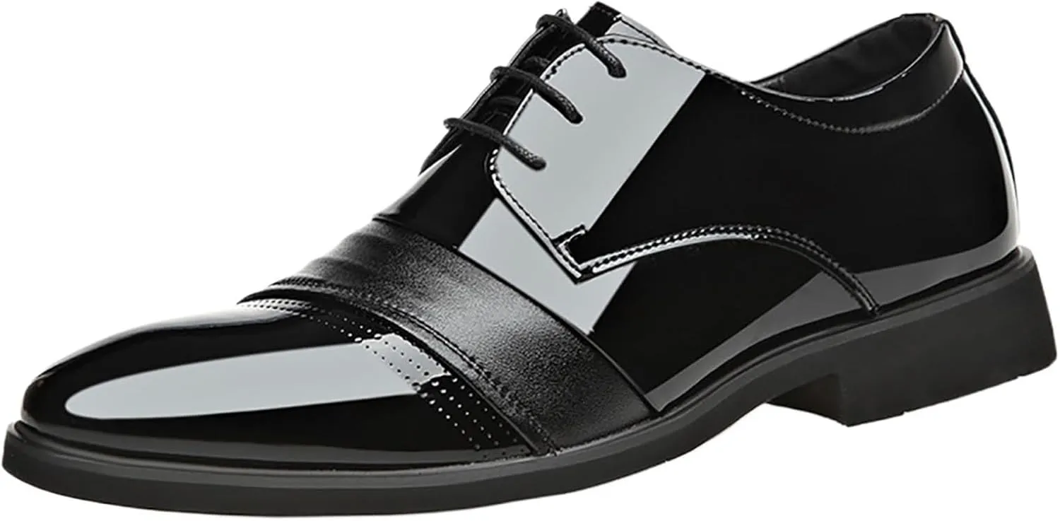 New Leather Shoes MenLace-up Low-top Patent Leather Triple-Joint Dress Shoes Leather Fashion Groom Wedding Leather Shoes
