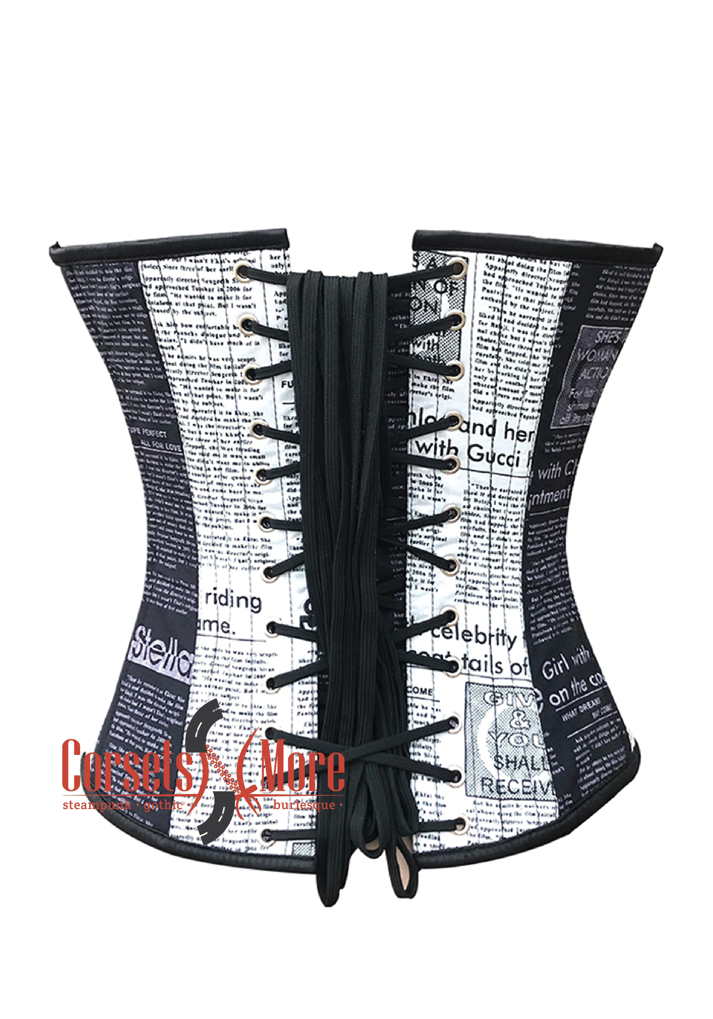 Newspaper Print Cotton Black and White Corset Gothic Bustier Overbust Corset Top