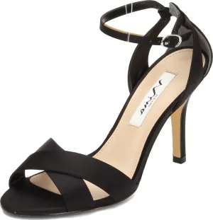 NINA Womens Satin Ankle Strap Heel Sandals Black 9 Medium (B,M)