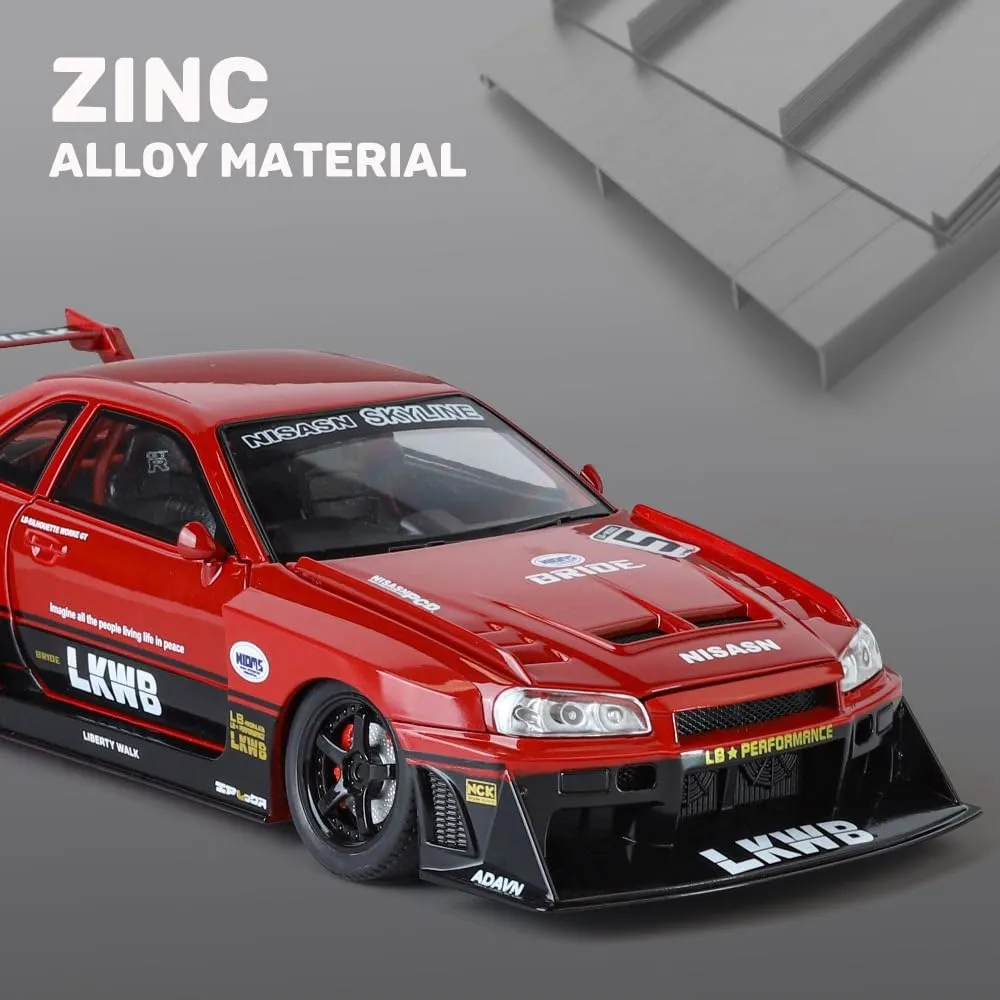 NISSAN SKYLINE GTR-R34 S15 1:24 DIECAST SCALE MODEL METAL PULL BACK TOY CAR FOR KIDS WITH OPENABLE DOORS & LIGHT, MUSIC TOY VEHICLE FOR KIDS - COLORS AS PER STOCK