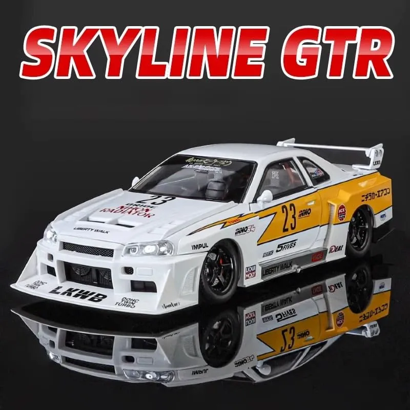 NISSAN SKYLINE GTR-R34 S15 1:24 DIECAST SCALE MODEL METAL PULL BACK TOY CAR FOR KIDS WITH OPENABLE DOORS & LIGHT, MUSIC TOY VEHICLE FOR KIDS - COLORS AS PER STOCK