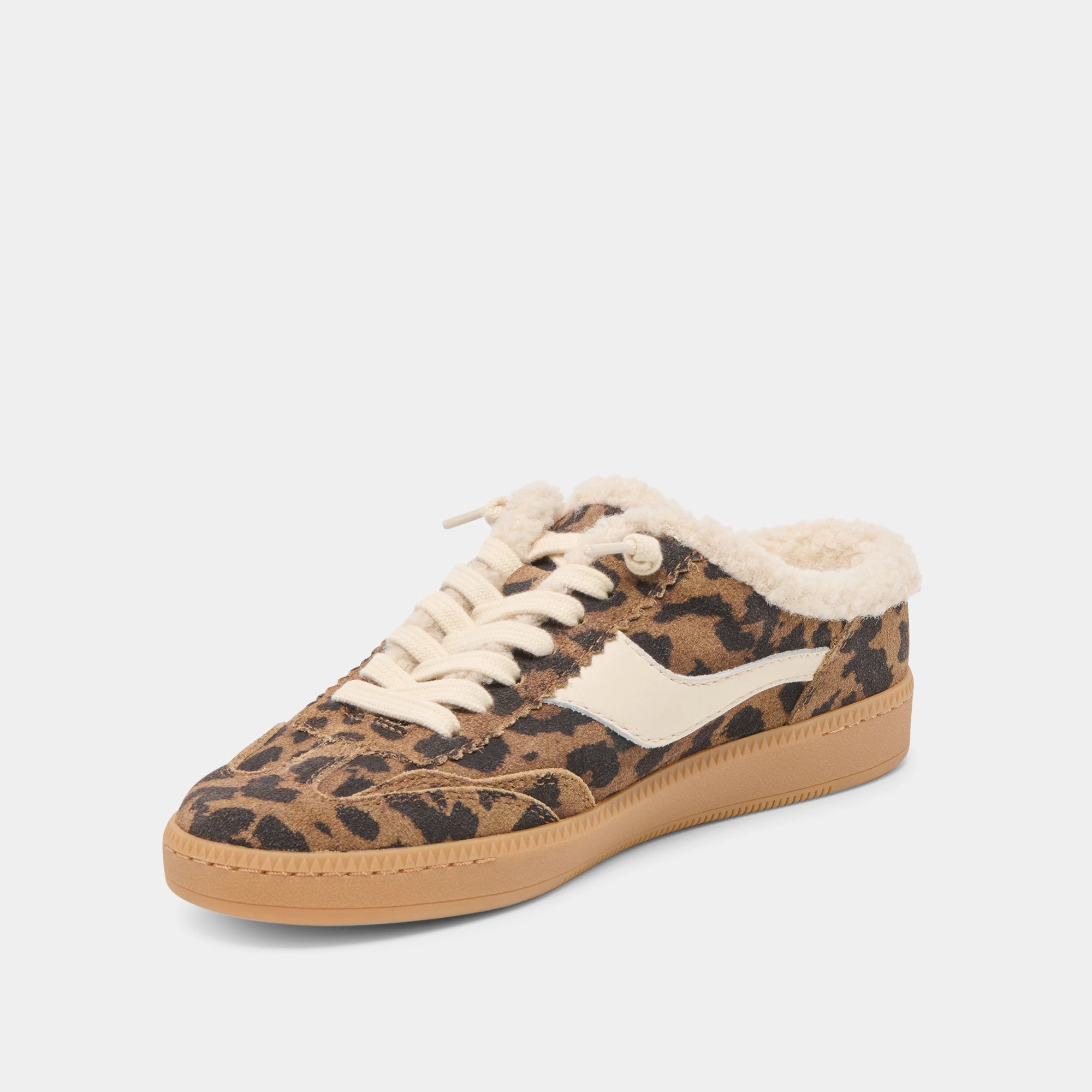 Basic Fit Gear NOTICE SLIDE PLUSH SNEAKERS BROWN LEOPARD PRINTED SUEDE