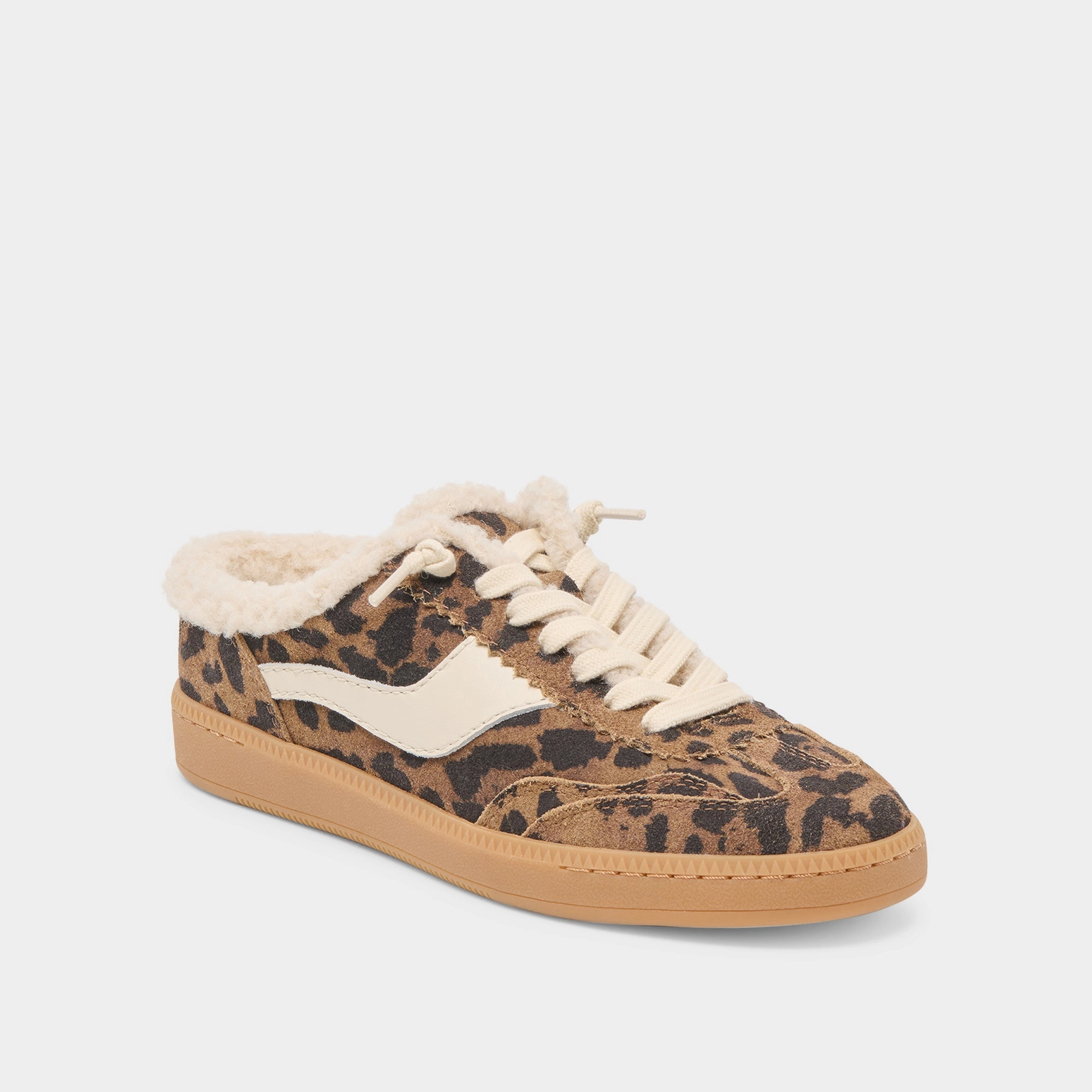 NOTICE SLIDE PLUSH SNEAKERS BROWN LEOPARD PRINTED SUEDE Foldable Design Foot Support