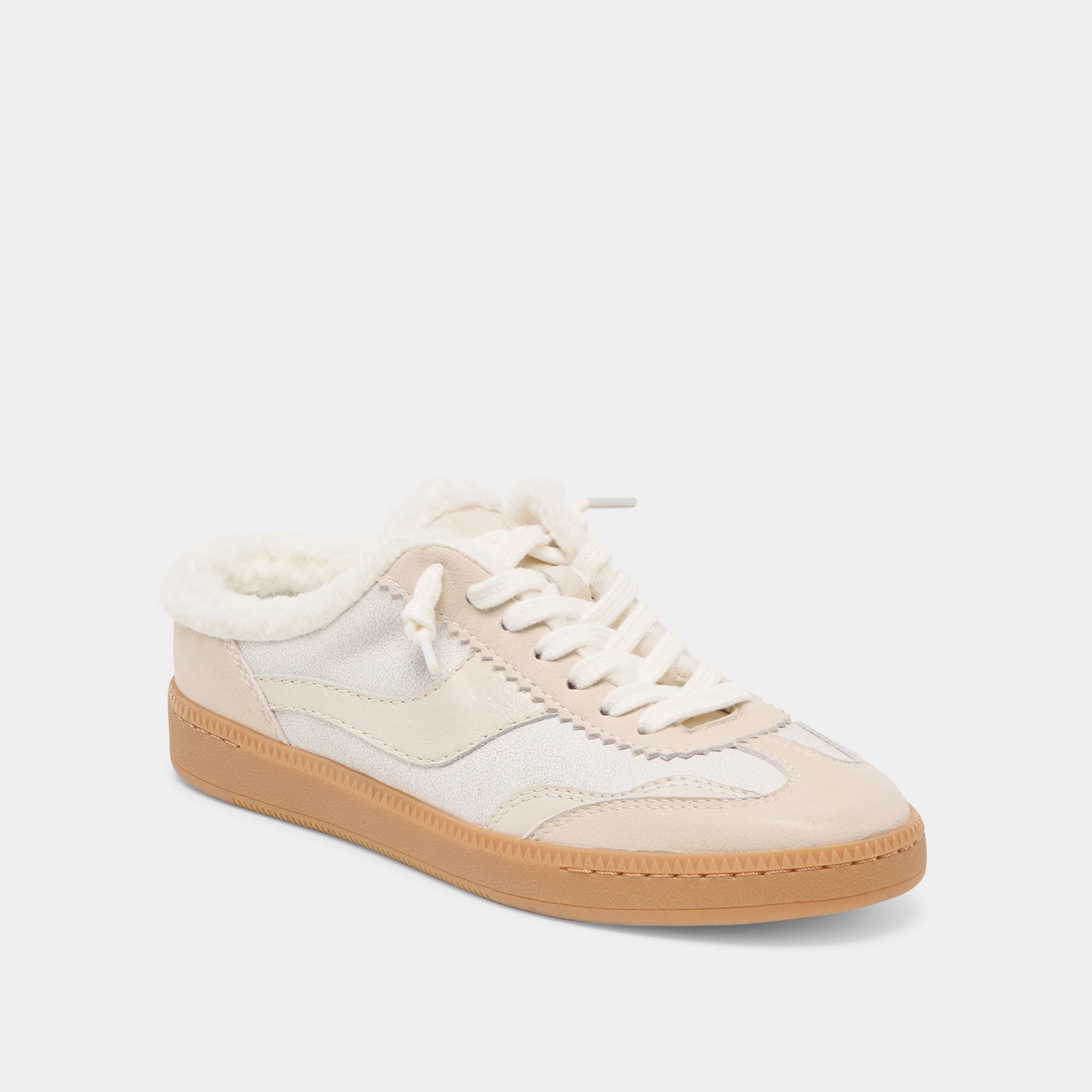 NOTICE SLIDE PLUSH SNEAKERS OFF WHITE CRACKLED LEATHER Modern House Look Soft Ground Feel