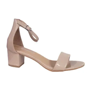 Nude Chunky Low Open Toe Heels