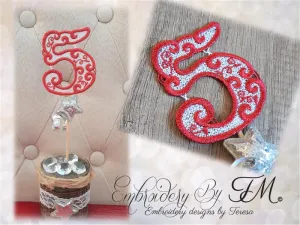 Number FSL 5 with ornaments / 4x4 hoop
