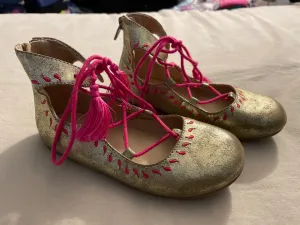 O - gold & pink tie up ballet flats size 11 - size Shoes:      11 & 11.5 (Little Kid)