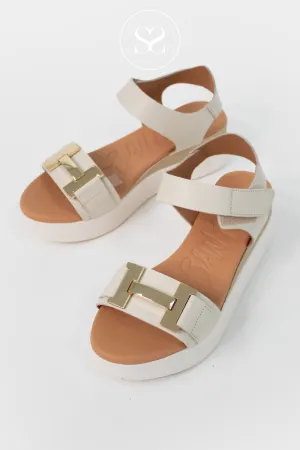 OH MY SANDALS 5672 CREAM BUCKLE WEDGE SANDALS
