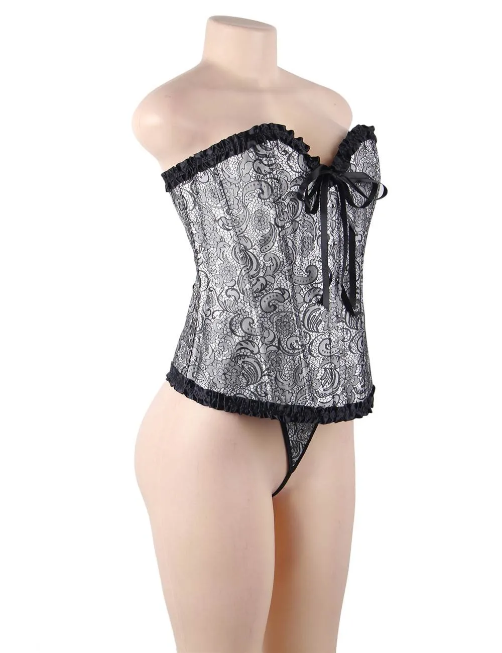 Online Sexy Silvery Floral Corset Top WITH FARAWLAYA