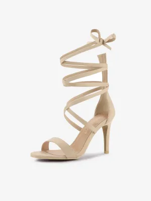 Open Toe Stiletto Heel Lace Up Ankle Strap Sandals