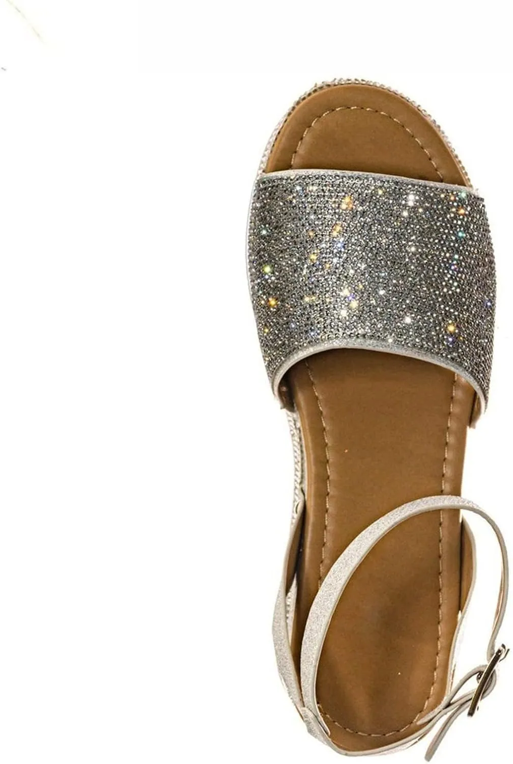 ORNVEION Women's Shiny Rhinestone Ankle Strap Platform Sandal,Boho Crystal Wedges Open Toe Dress Sandals Casual Beach Banquet Flat Shoes