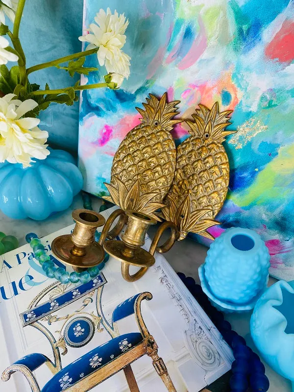 Pair of Vintage Brass Sconces Pineapple Shape