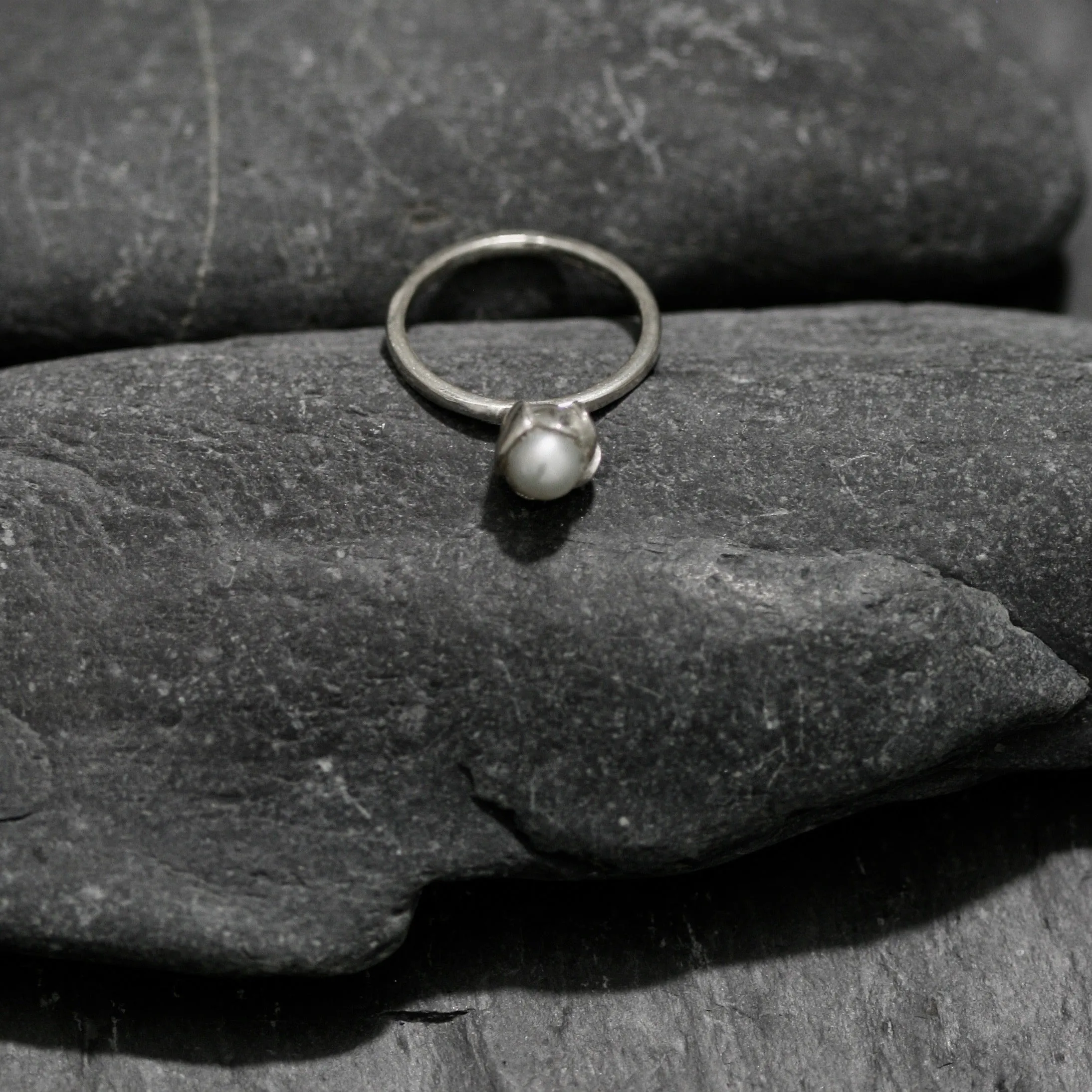 Pearl And Bud Ring - Silver Botanical Jewellery