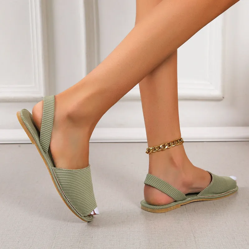 Peep Toe Flat Canvas flat Sandals Shoes Slip on Shallow Female
