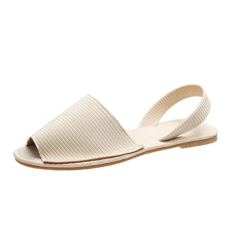 Peep Toe Flat Canvas flat Sandals Shoes Slip on Shallow Female