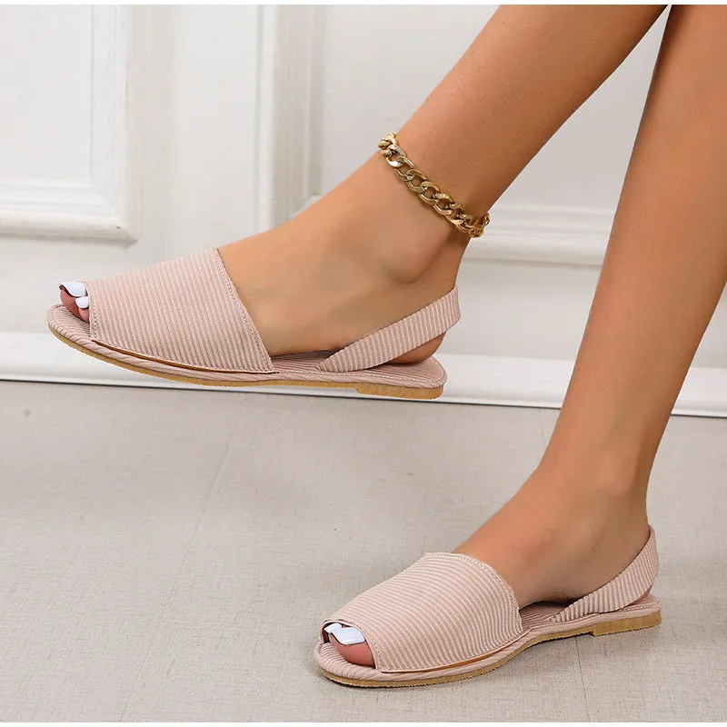Peep Toe Flat Canvas flat Sandals Shoes Slip on Shallow Female