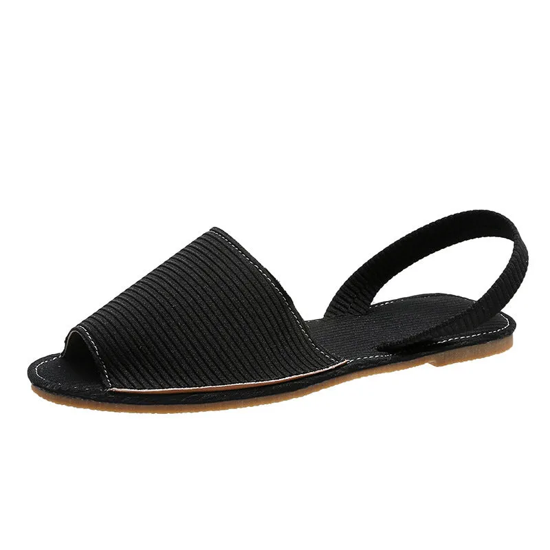 Peep Toe Flat Canvas flat Sandals Shoes Slip on Shallow Female