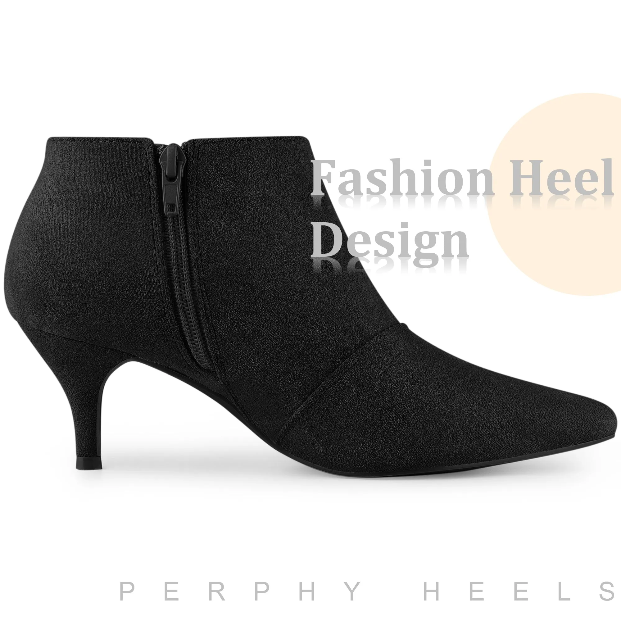 Perphy Pointed Toe Cutout Kitten Heels Ankle Boots for Women