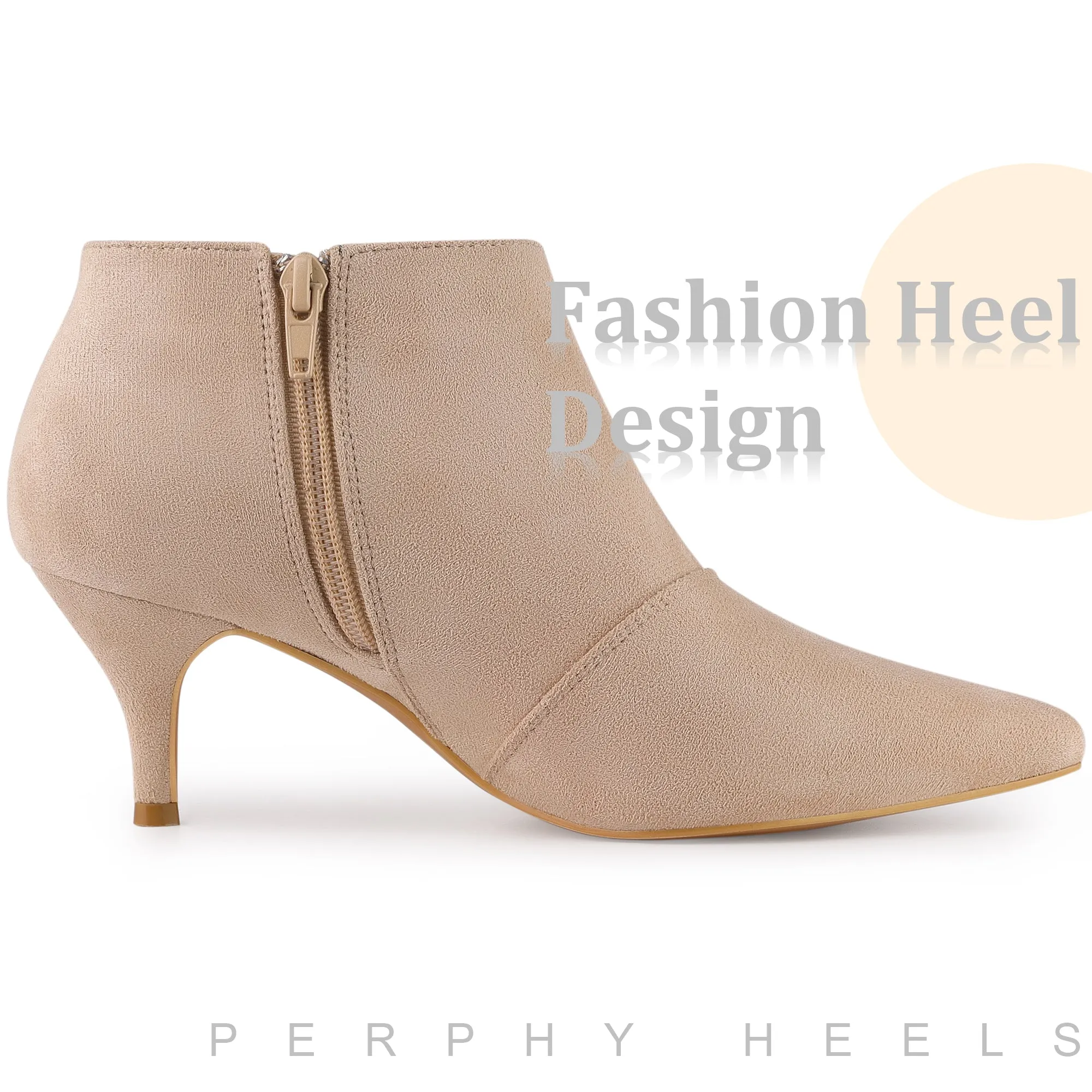 Perphy Pointed Toe Cutout Kitten Heels Ankle Boots for Women