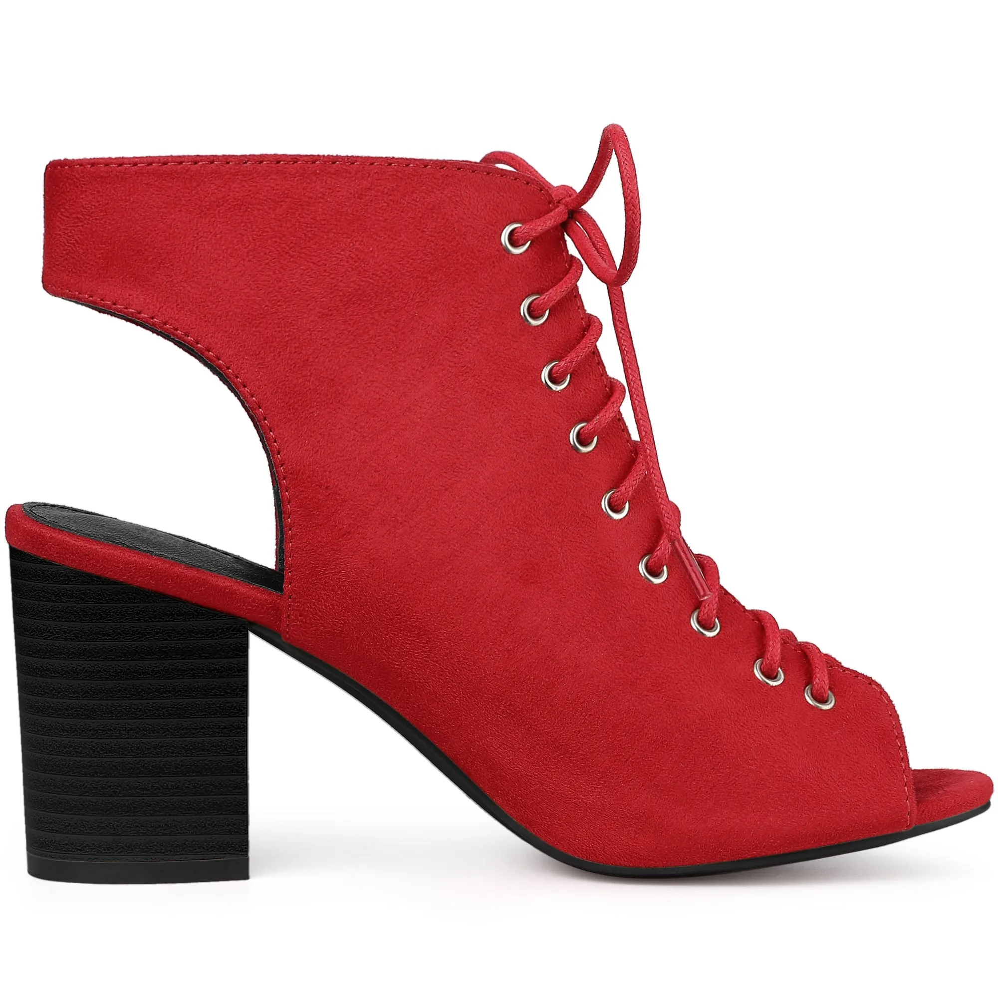 Perphy Women's Lace Up Peep Toe Slingback Heels Chunky Heel Ankle Boots
