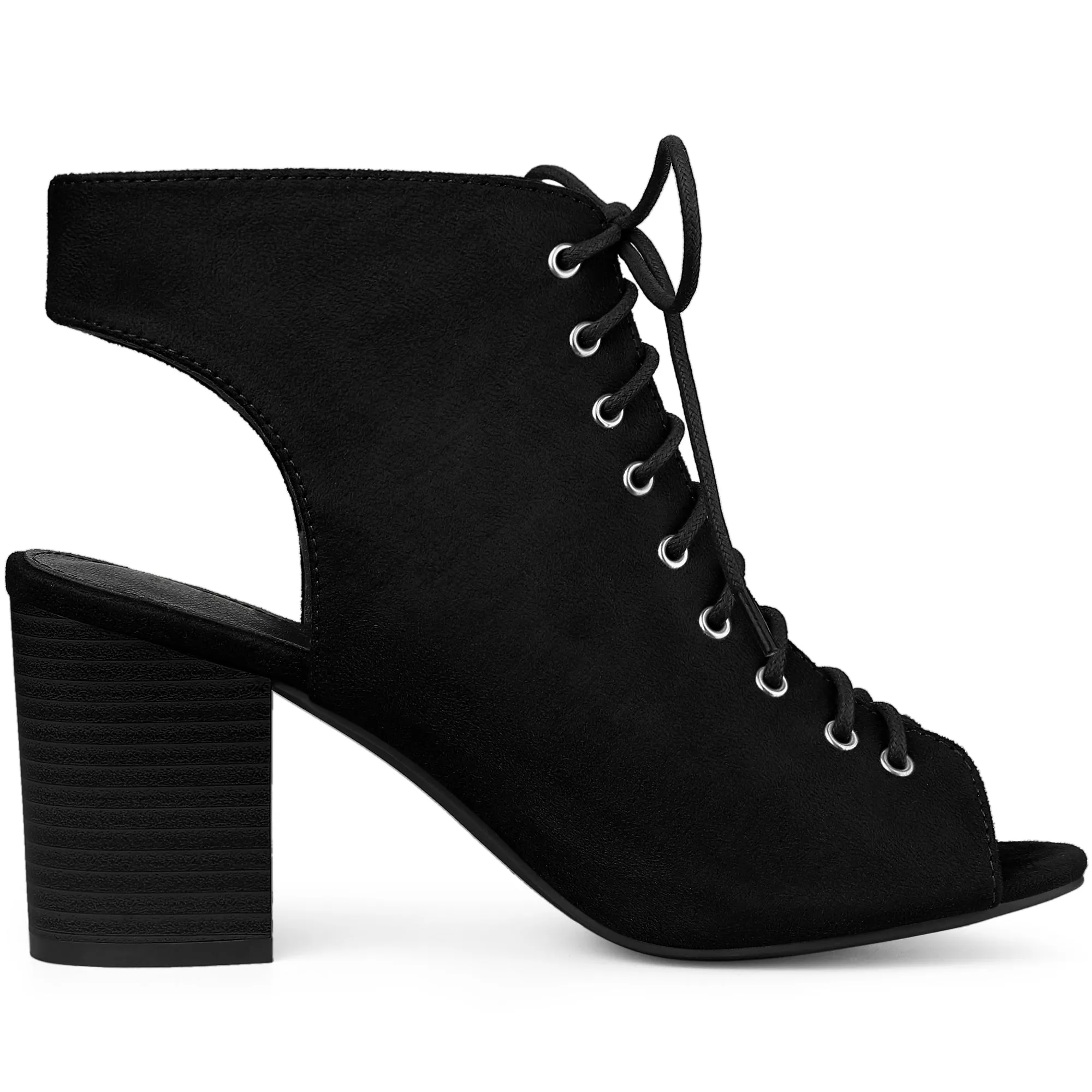 Perphy Women's Lace Up Peep Toe Slingback Heels Chunky Heel Ankle Boots