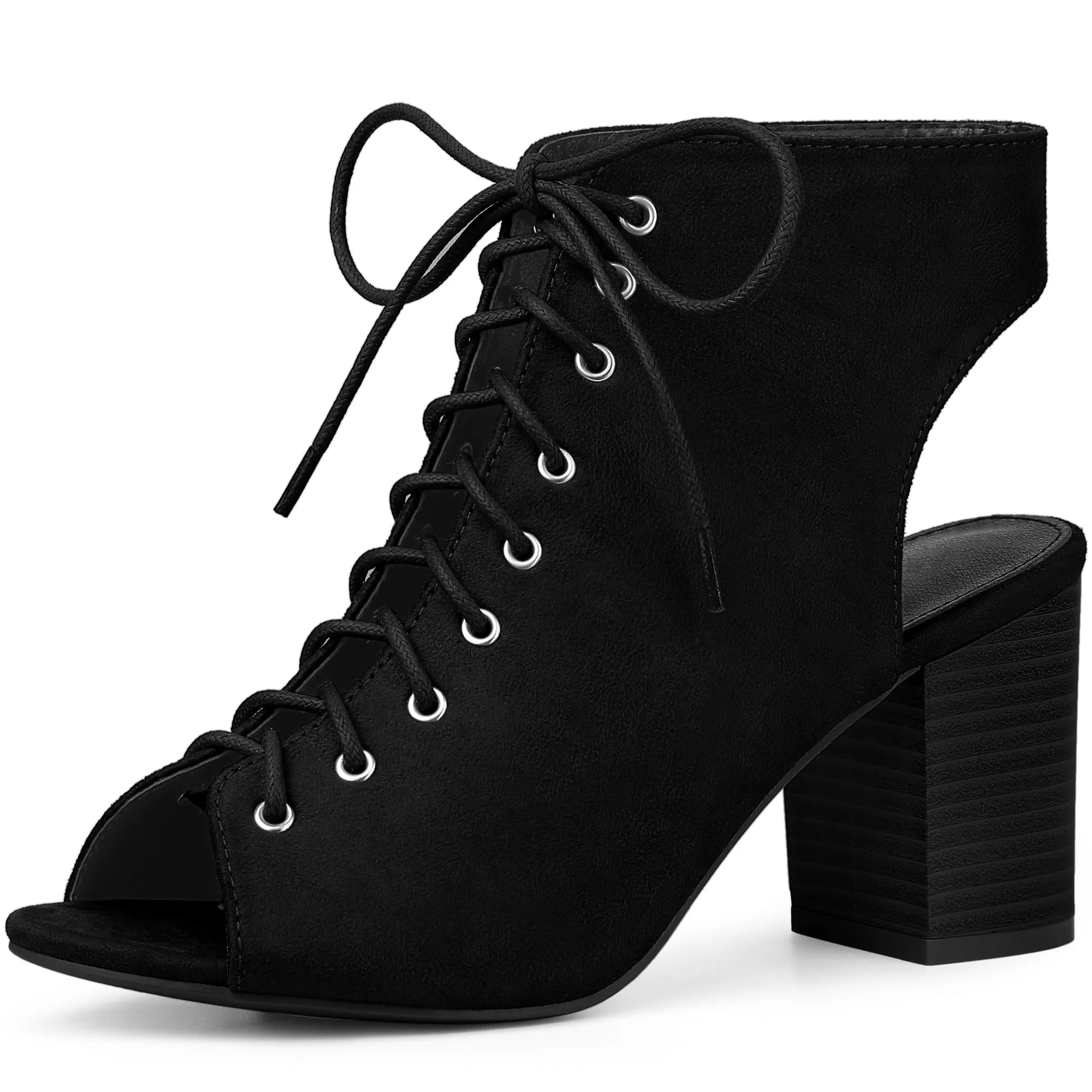 Perphy Women's Lace Up Peep Toe Slingback Heels Chunky Heel Ankle Boots