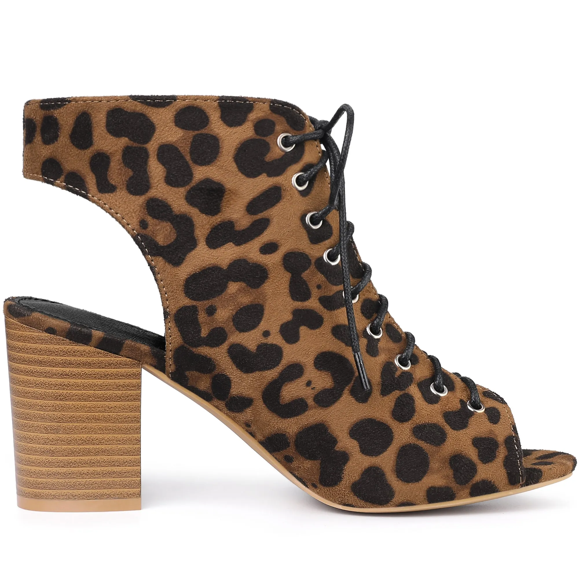 Perphy Women's Lace Up Peep Toe Slingback Heels Chunky Heel Ankle Boots