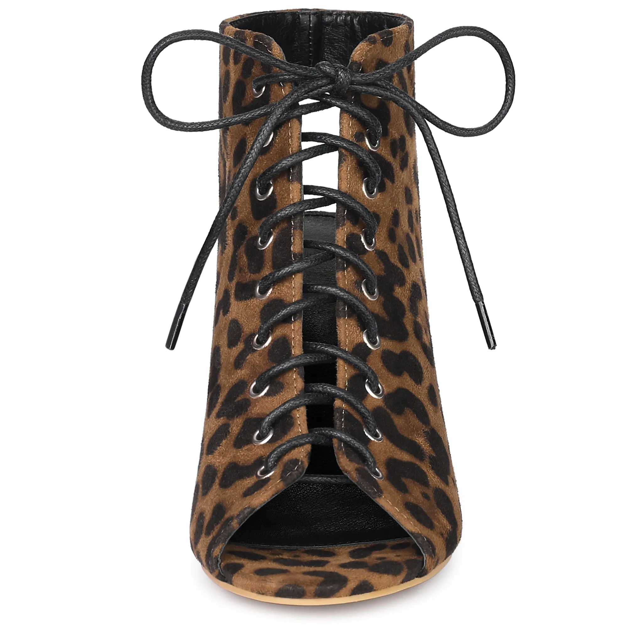 Perphy Women's Lace Up Peep Toe Slingback Heels Chunky Heel Ankle Boots