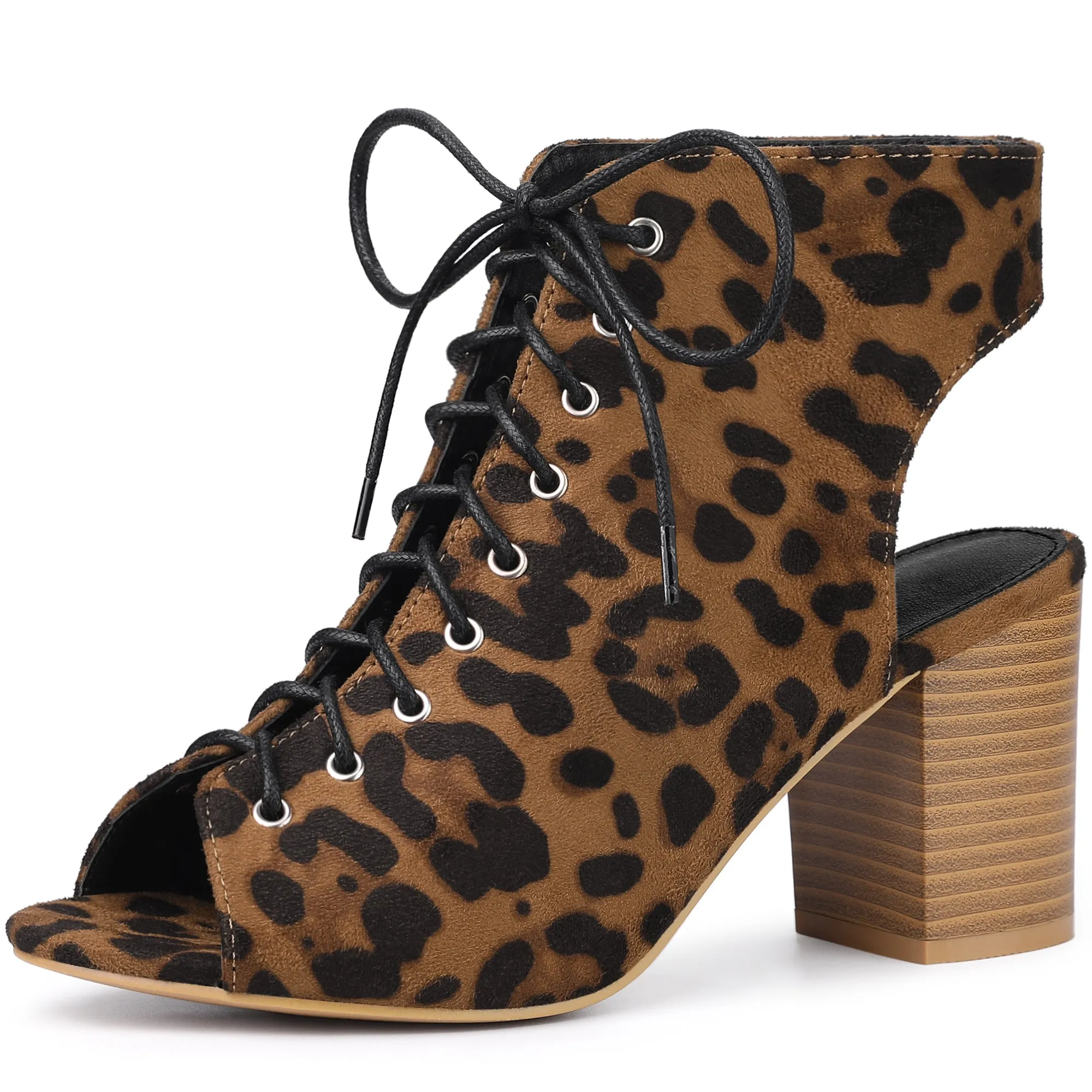 Perphy Women's Lace Up Peep Toe Slingback Heels Chunky Heel Ankle Boots