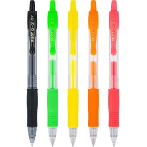 Pilot Gel Pen - G2 Assorted Neon Ink Fine 0.7 mm Retractable, Pack of 5 | 14174