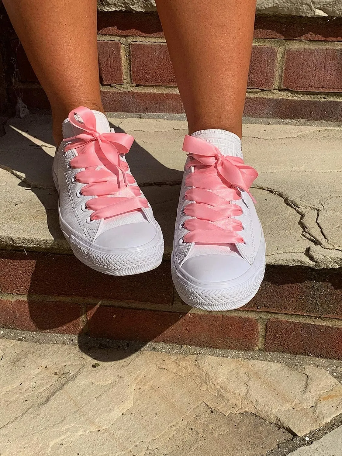 Pink Satin Ribbon Shoelaces My Ribbon Laces Flat Ribbon Shoe laces For Trainers, Boots & Shoes