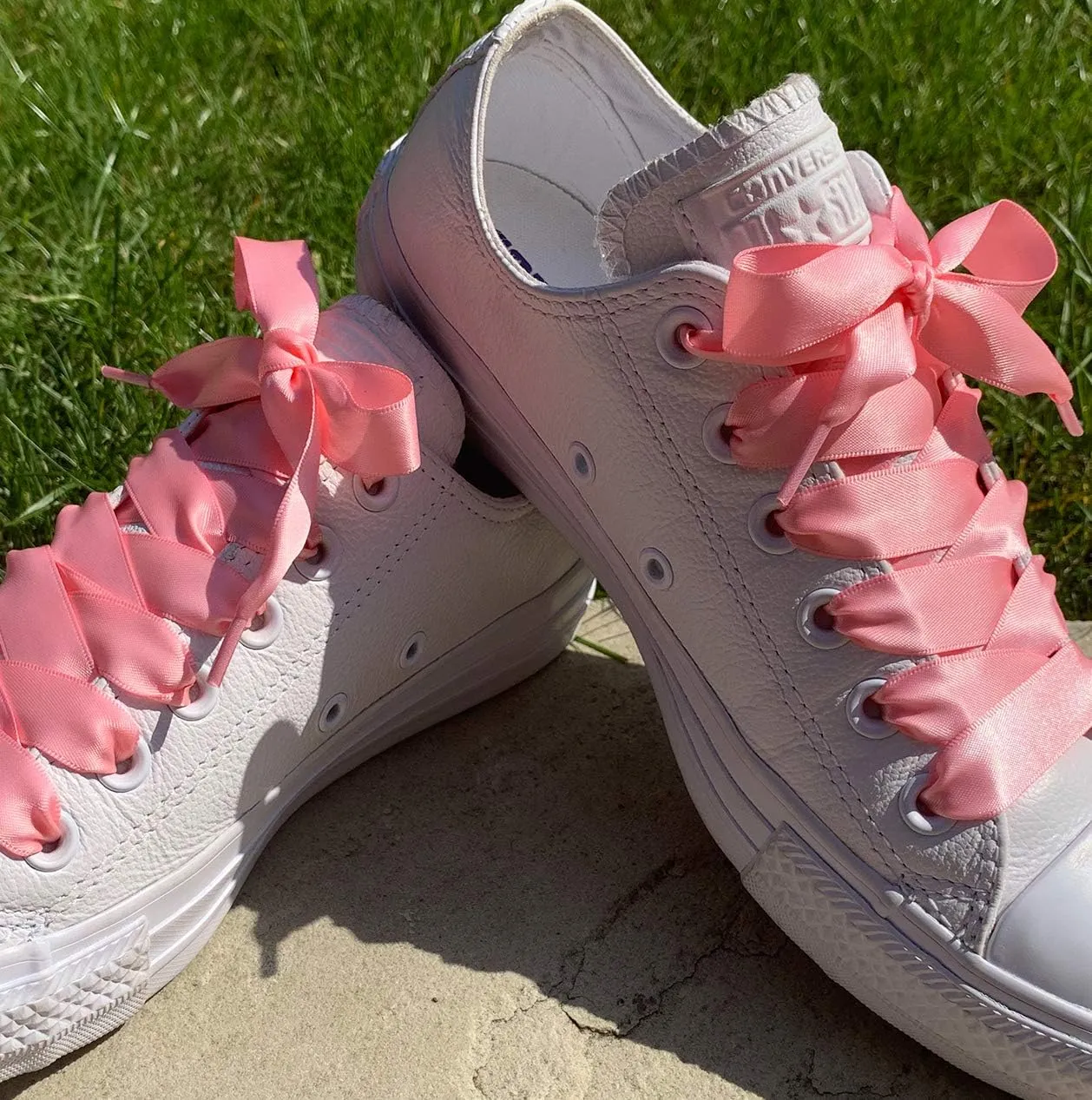 Pink Satin Ribbon Shoelaces My Ribbon Laces Flat Ribbon Shoe laces For Trainers, Boots & Shoes