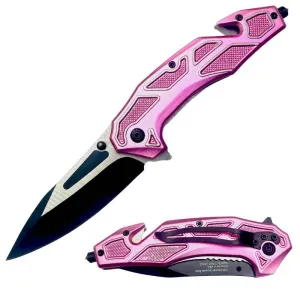 Pink Seatbelt Cutter & Glass Break Survival Drop Point Blade Knife