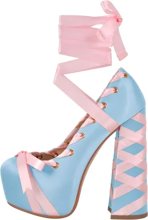 Platform Heels Chunky Bow Ribbon Pumps