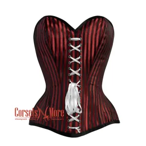 Plus Size Red And Black Striped Brocade Front Lace Steampunk Costume Gothic Corset Overbust Top