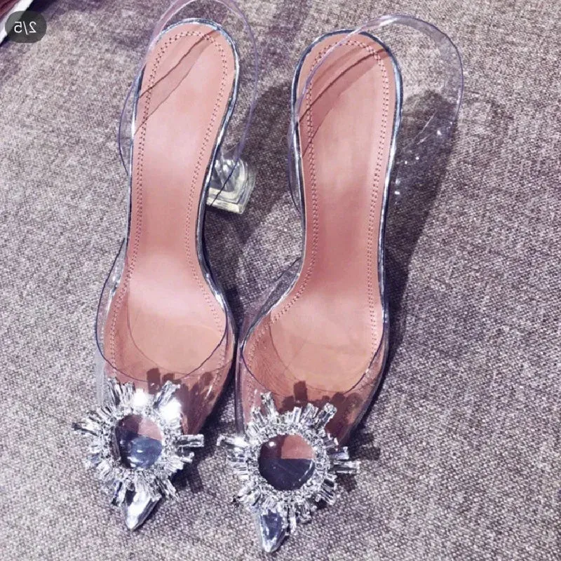 Pointed Toe Crystal Diamond Transparent Pumps Shoes