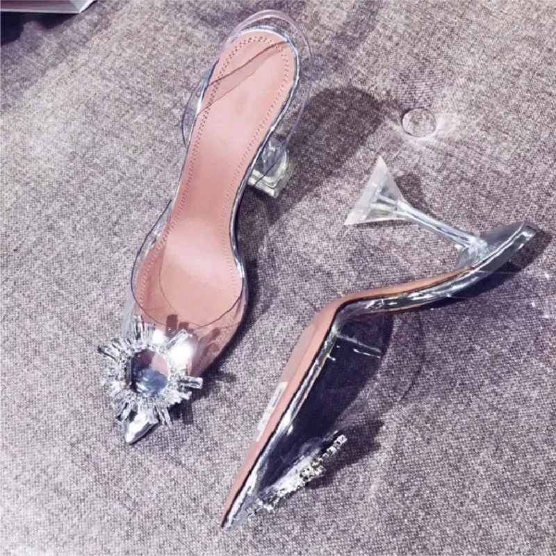 Pointed Toe Crystal Diamond Transparent Pumps Shoes