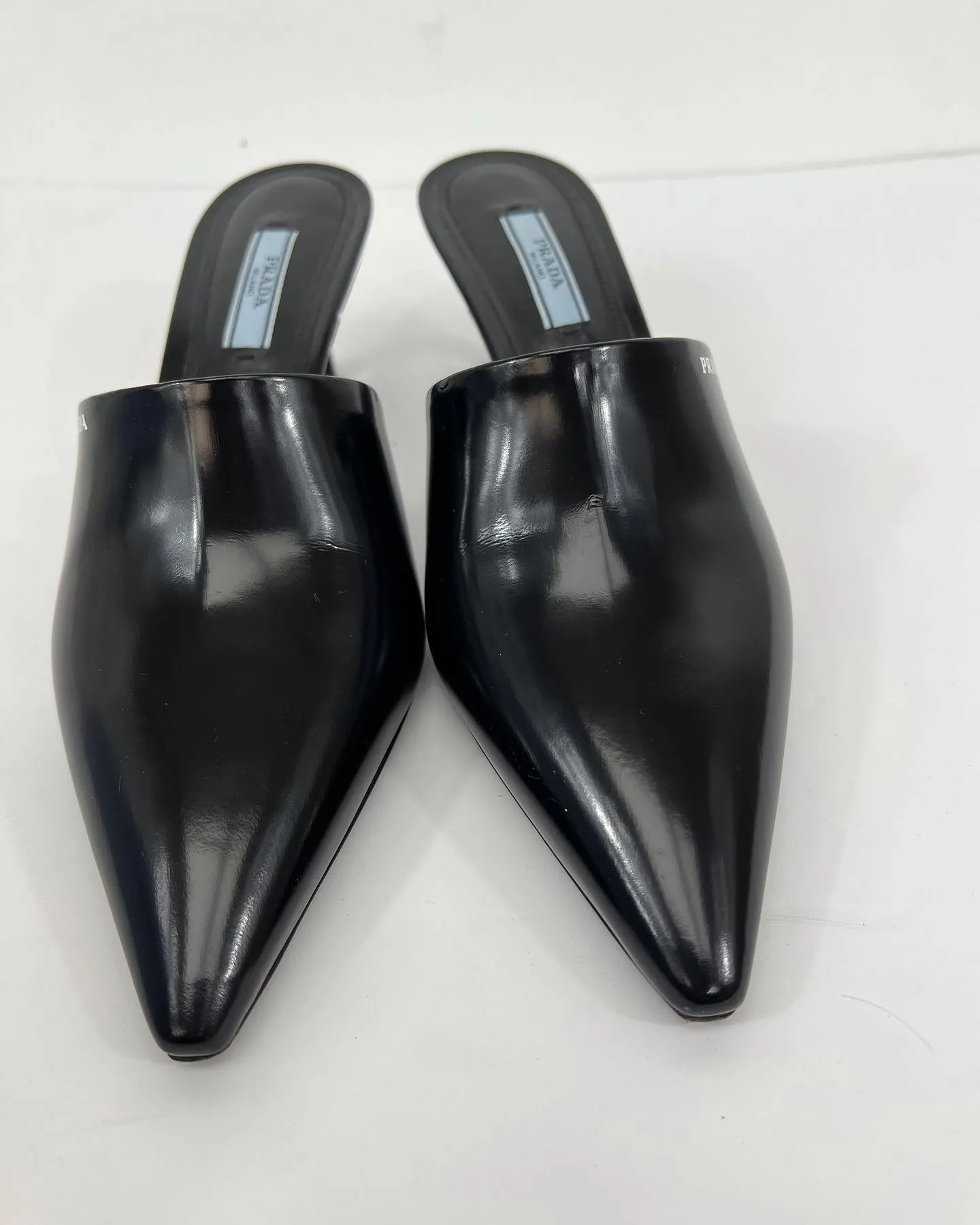 PRADA POINTED TOE MID HEEL MULES