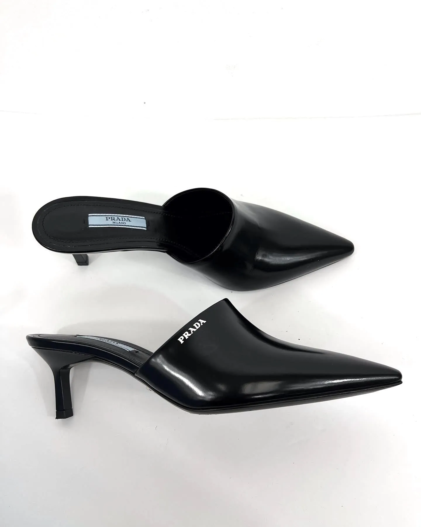 PRADA POINTED TOE MID HEEL MULES