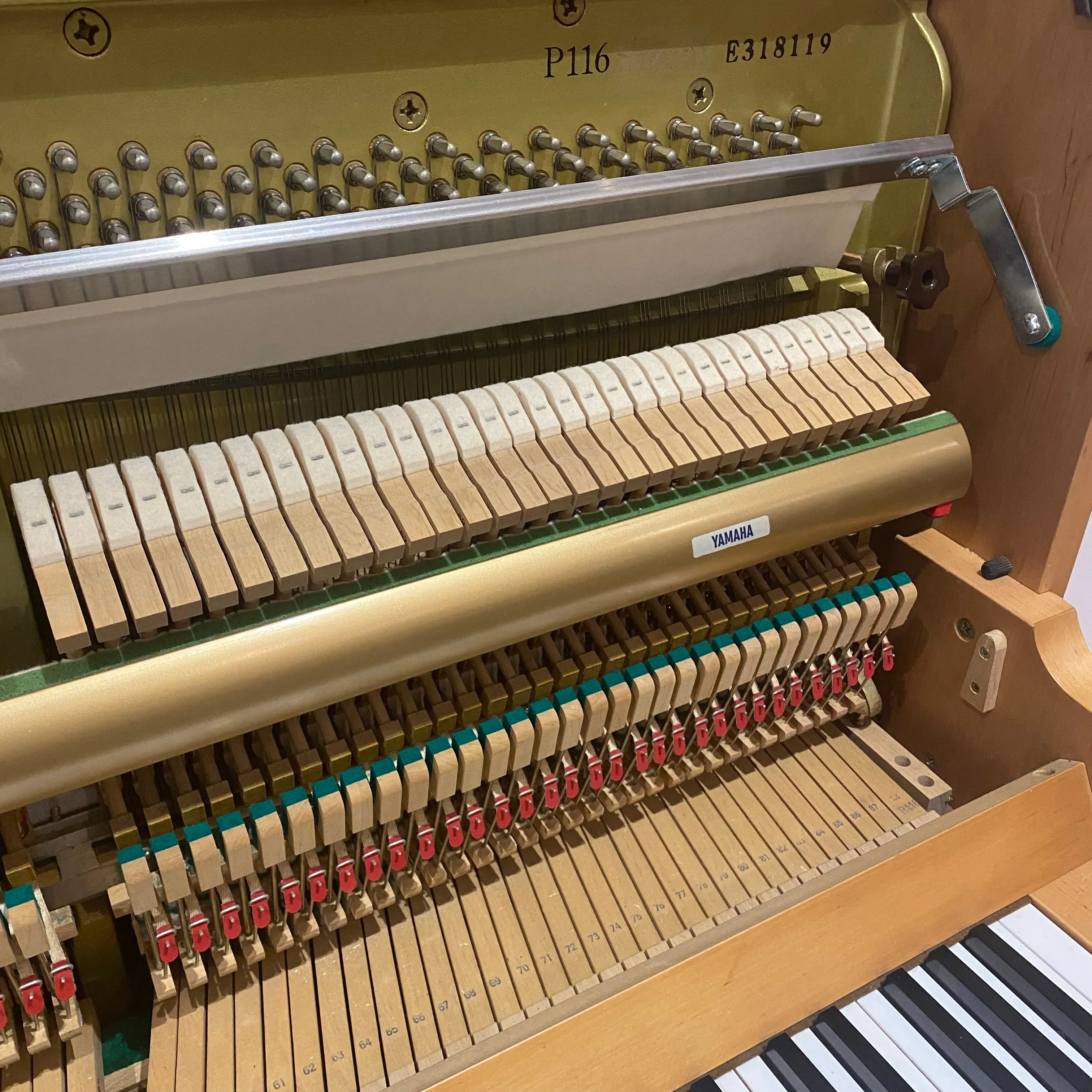 Pre-owned Yamaha P116 upright piano in satin alder