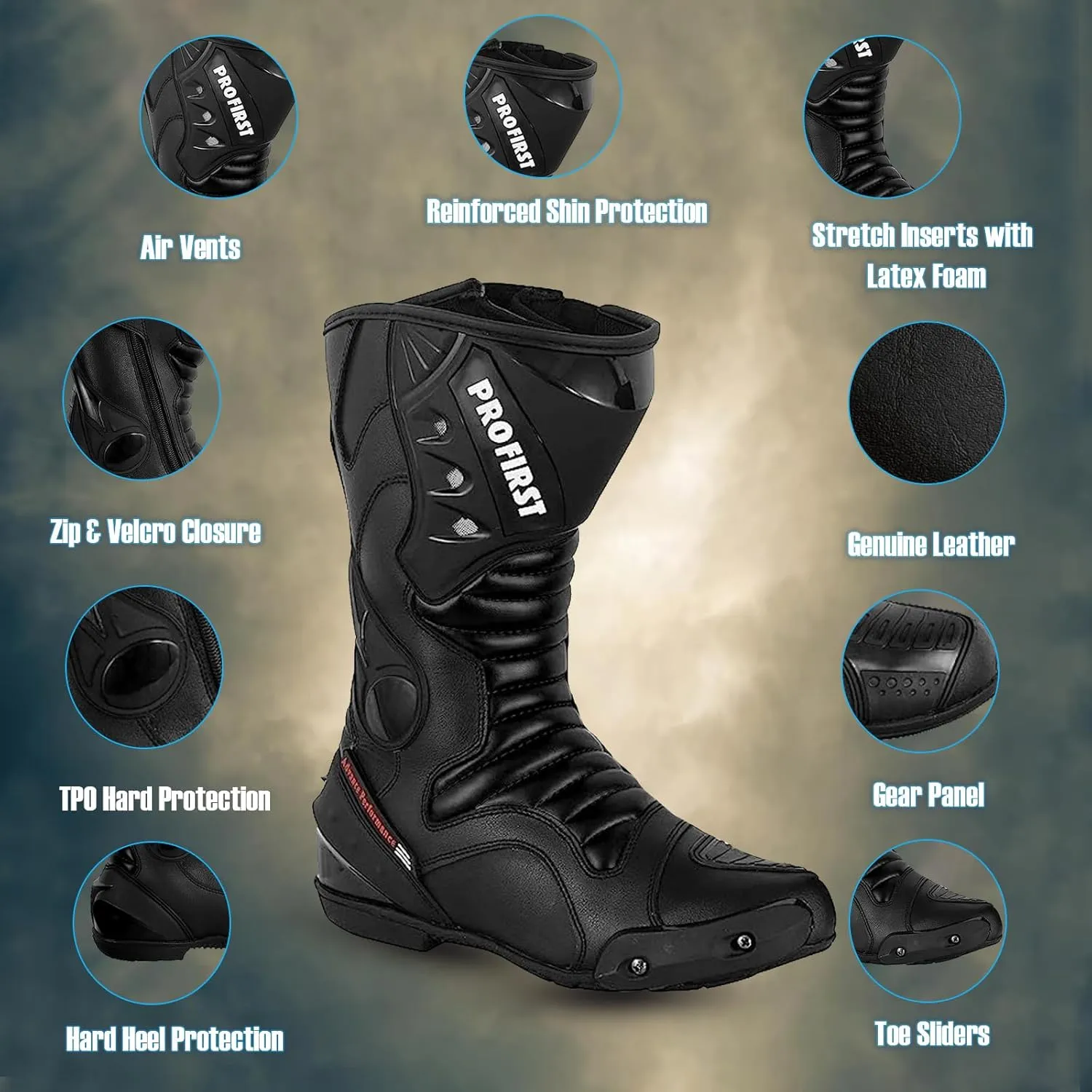 PROFIRST Motorcycle Boots for Men & Women - Comfortable Fit Riding Armored Boots with Zipper, Anti-Slip Sole, Reinforced Street Racing Shoes