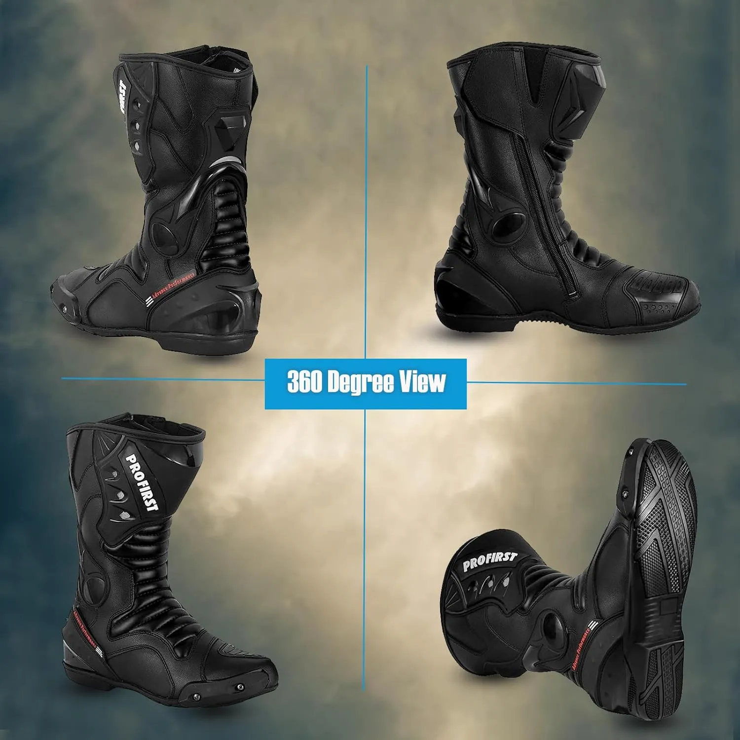 PROFIRST Motorcycle Boots for Men & Women - Comfortable Fit Riding Armored Boots with Zipper, Anti-Slip Sole, Reinforced Street Racing Shoes