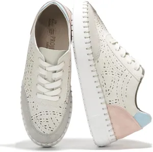 Project Cloud Women's Shoes - Leather Insole Platform Sneakers & Loafers w/Memory Foam, Flexible, Machine Washable - Sockless Wear - Women's Footwear (Azalea, White, 10)