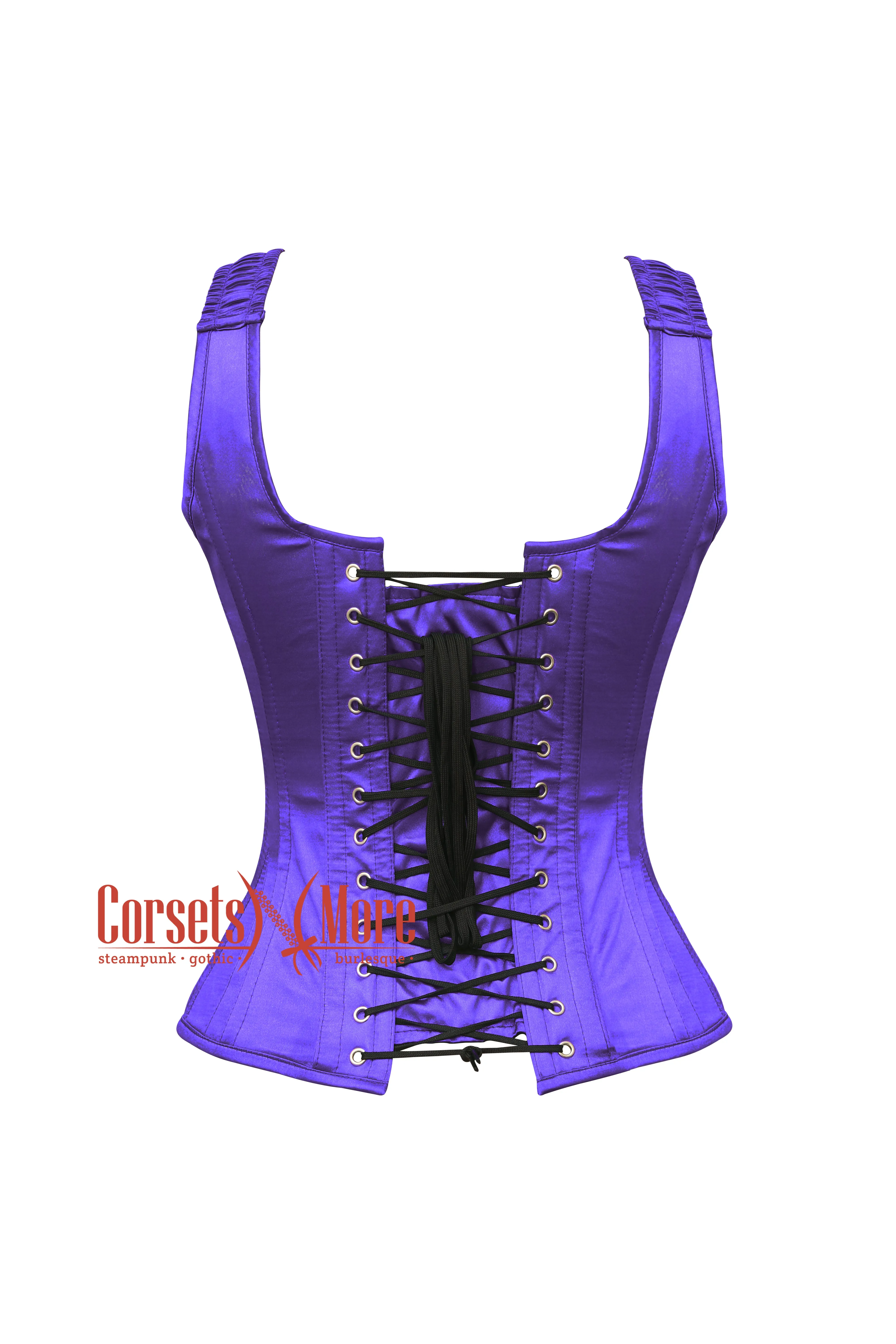 Purple Satin Shoulder Strap Gothic Zipper Plus Size Overbust Corset
