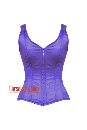 Purple Satin Shoulder Strap Gothic Zipper Plus Size Overbust Corset