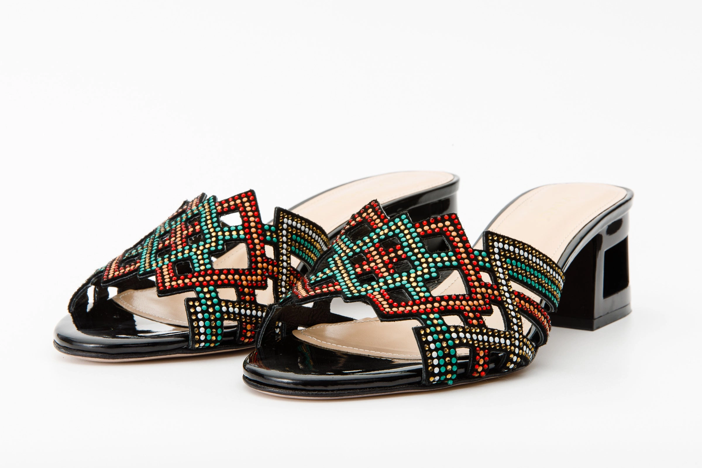 The Palma Black Glitter Leather Block Heel Women Sandal City Easy Holiday Mood