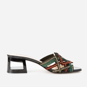 Ventilated Chassis The Palma Black Glitter Leather Block Heel Women Sandal