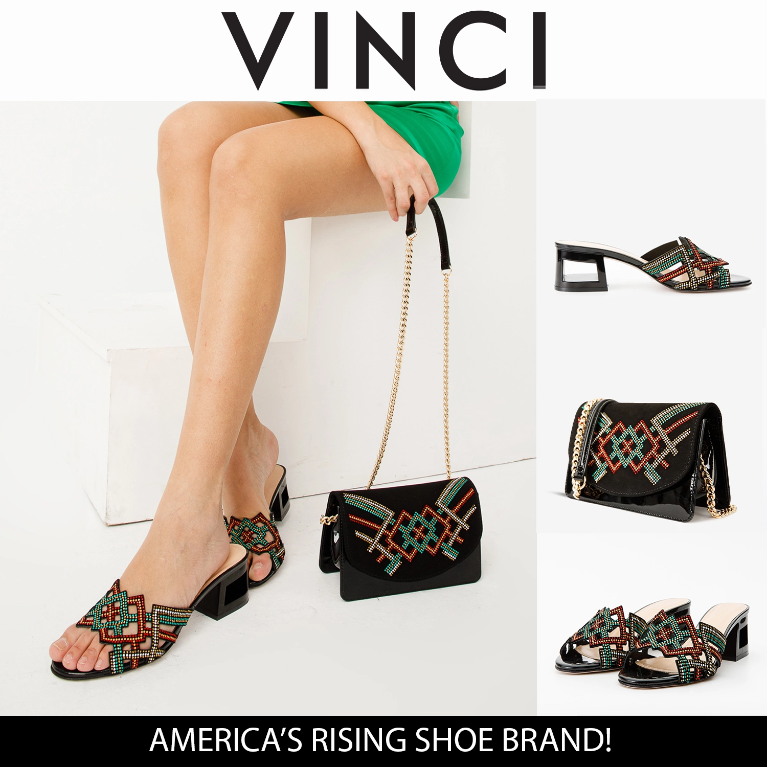 Breathable Material Multi Density The Palma Black Glitter Leather Block Heel Women Sandal