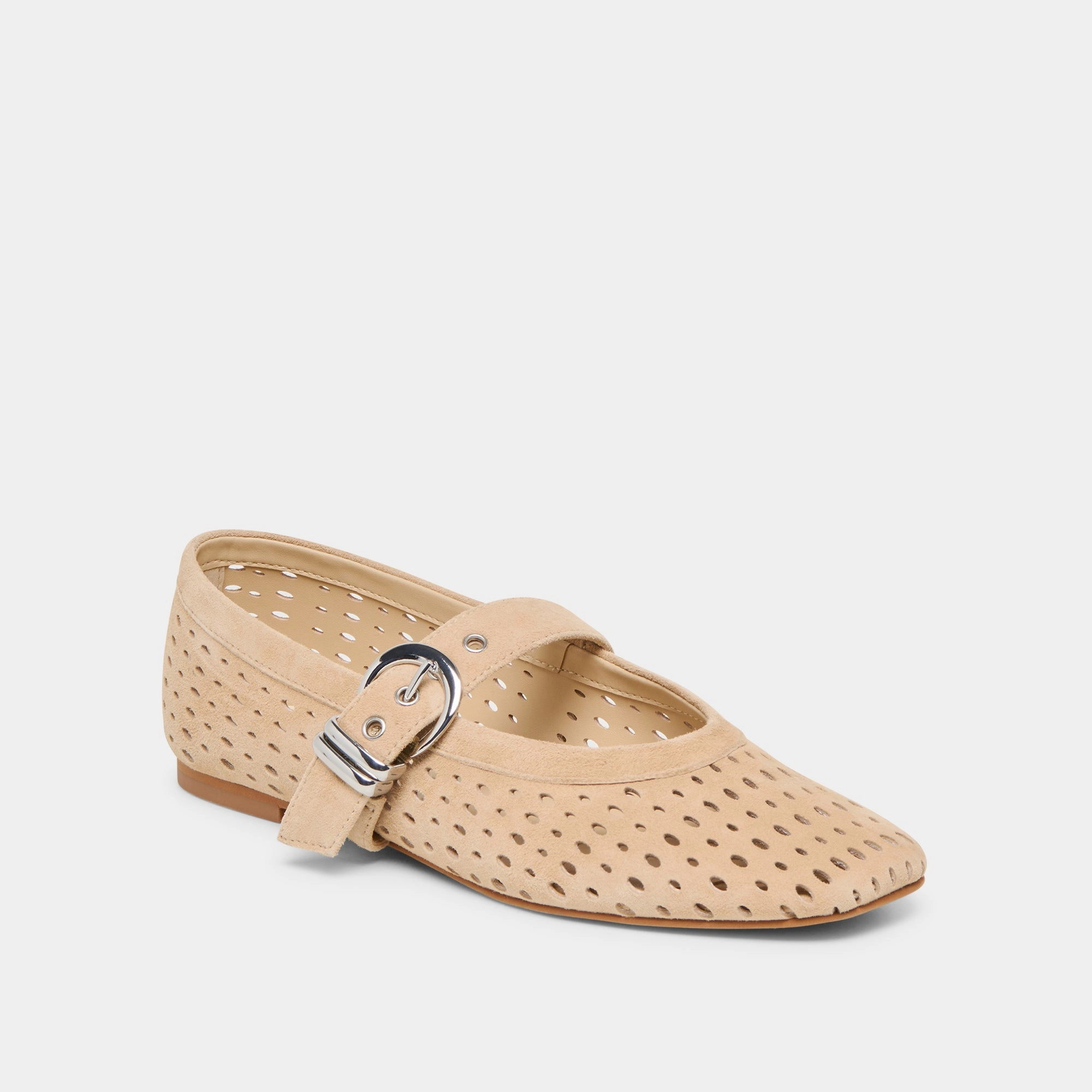 Cozy Day Casual Elegance MIKEL BALLET FLATS CAMEL PERFORATED SUEDE