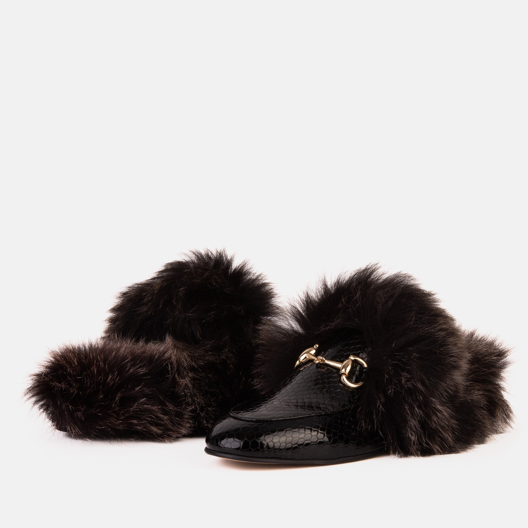 Relaxing Shoes Well crafted The Izmir Black Patent Leather Natural Fur Women Slipper